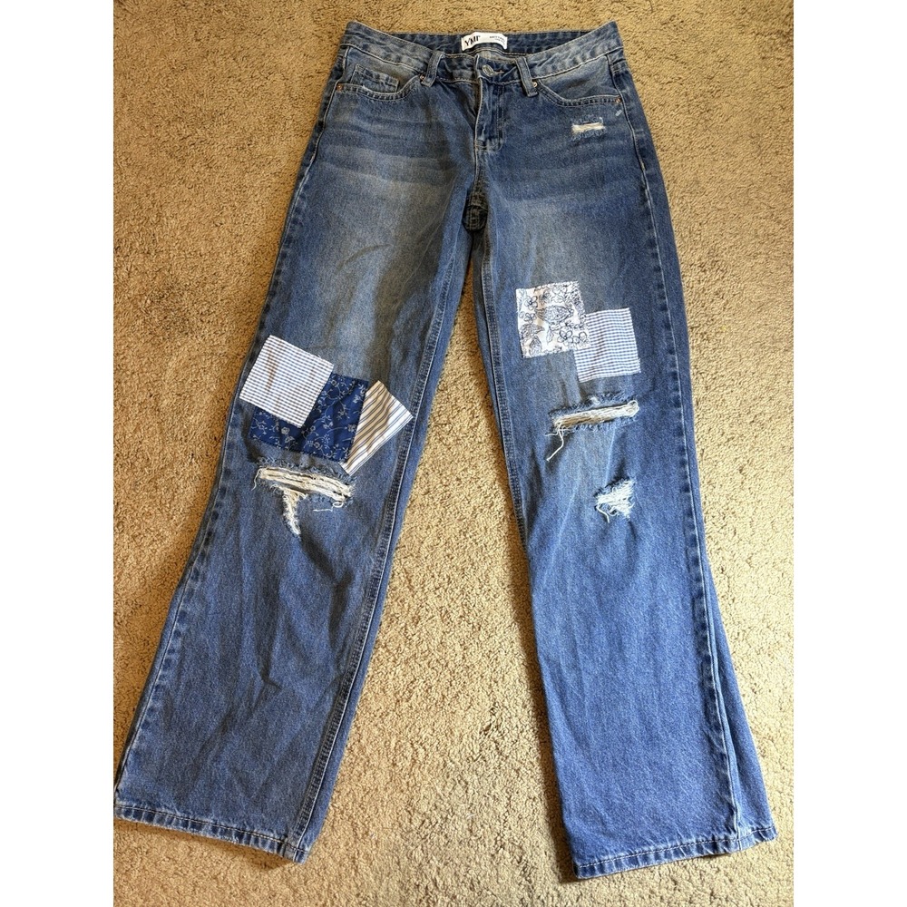 YMI Jeans Women's Size 1/25 Brittany Low Rise Patches Distressed 100% Cotton 90s